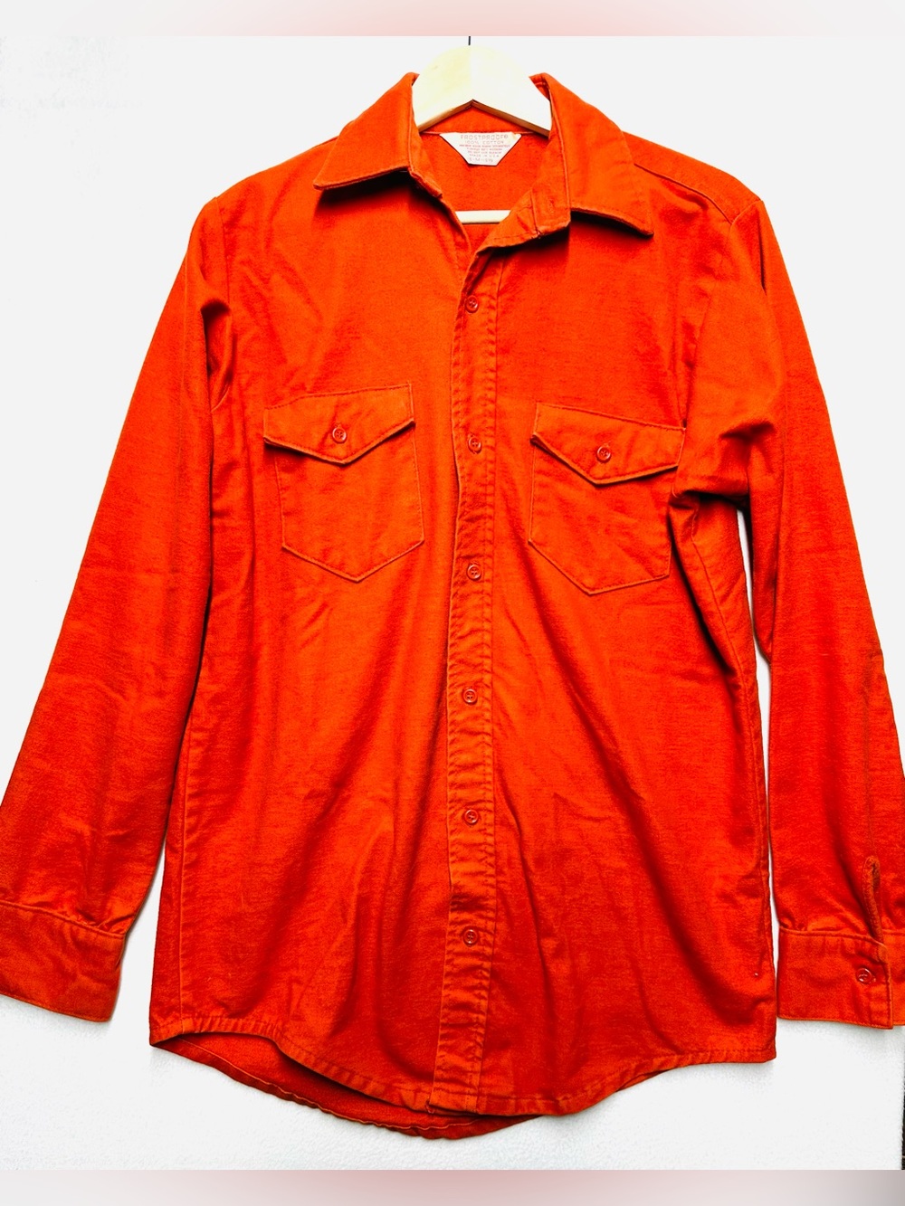 Vintage Frostproof Shirt Mens M Blaze Orange USA Made Hunting Workwear